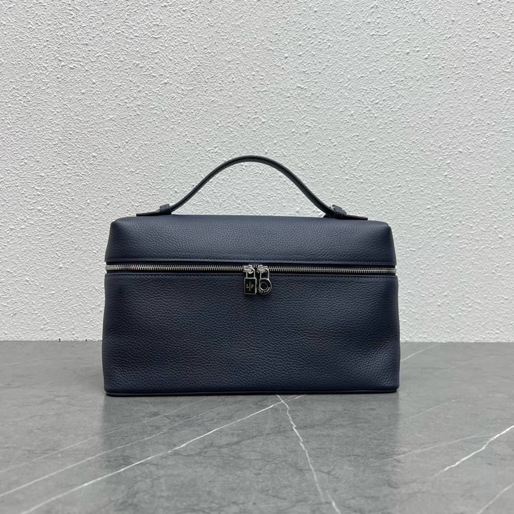 Loro Piana Extra Pocket Pouch L27 in Dark Blue Grained Leather TDBS28062